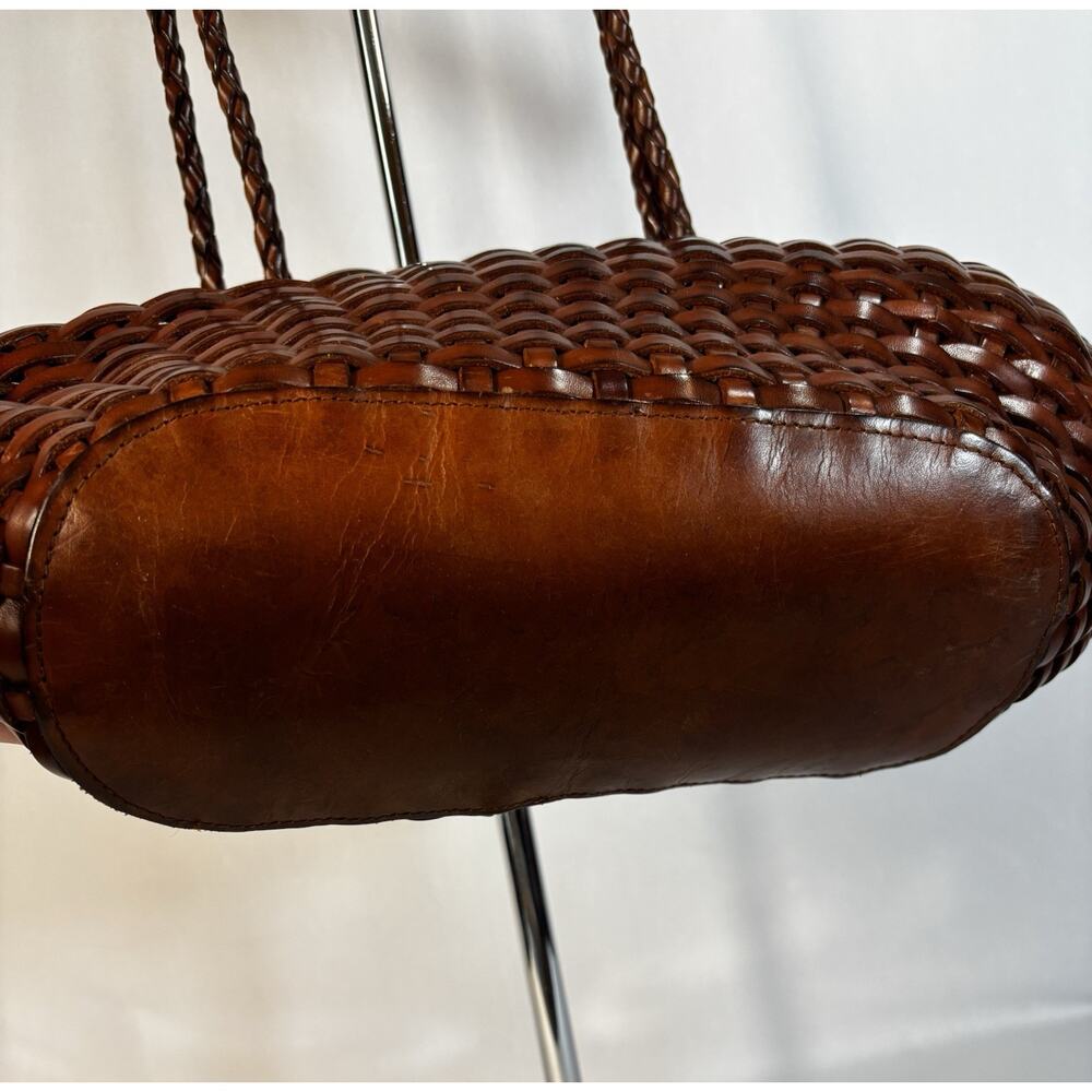 VTG Y2K Italy Woven Leather Tote Bag Cognac Brown Braided Intrecciato Style - Picture 4 of 16
